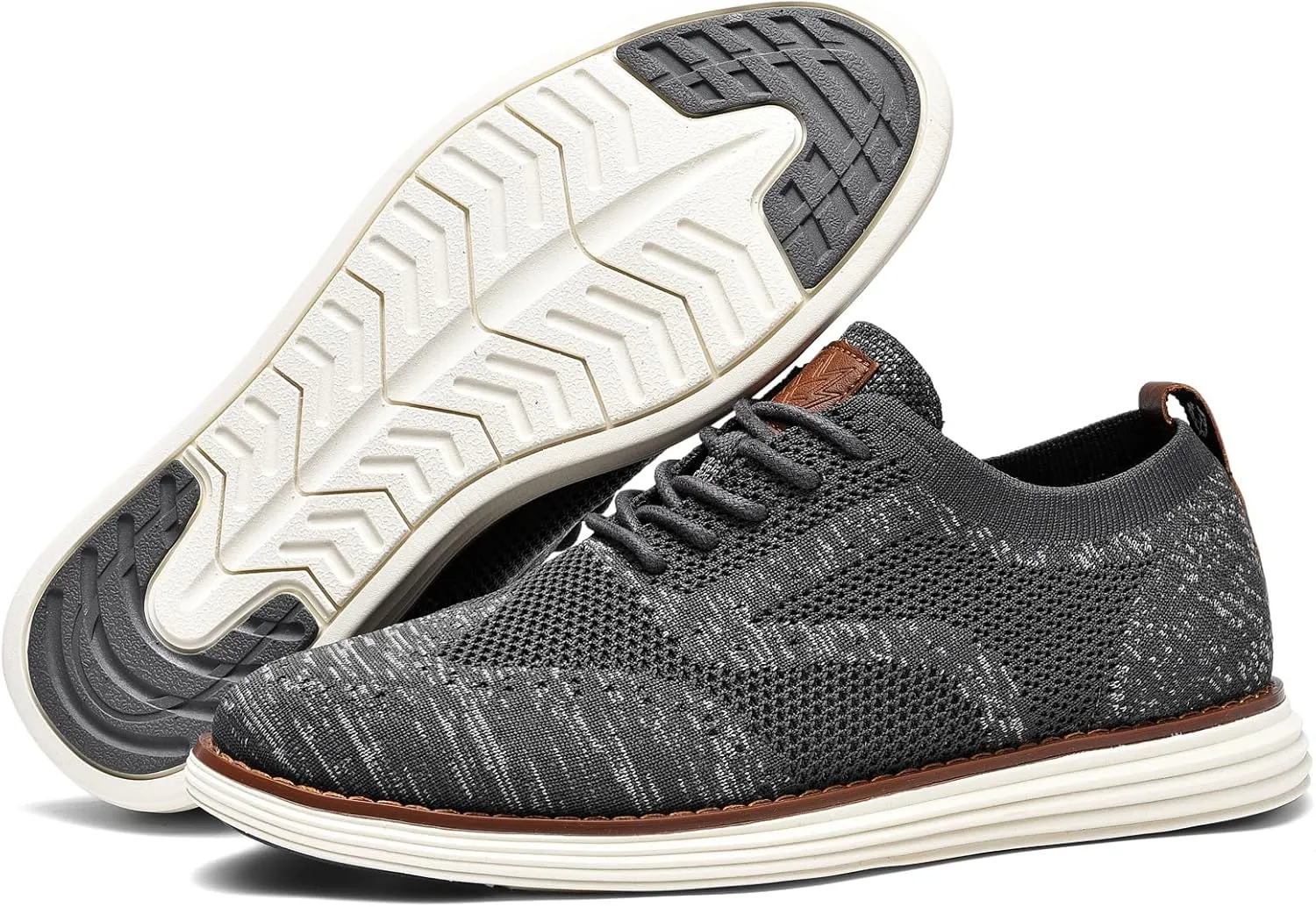 Bergamo Men's Tech Knit Oxford Dress Shoes- Lightweight and Breathable Office Sneakers, Slip-On Business Casual Shoes with Arch Support Footbed for Men