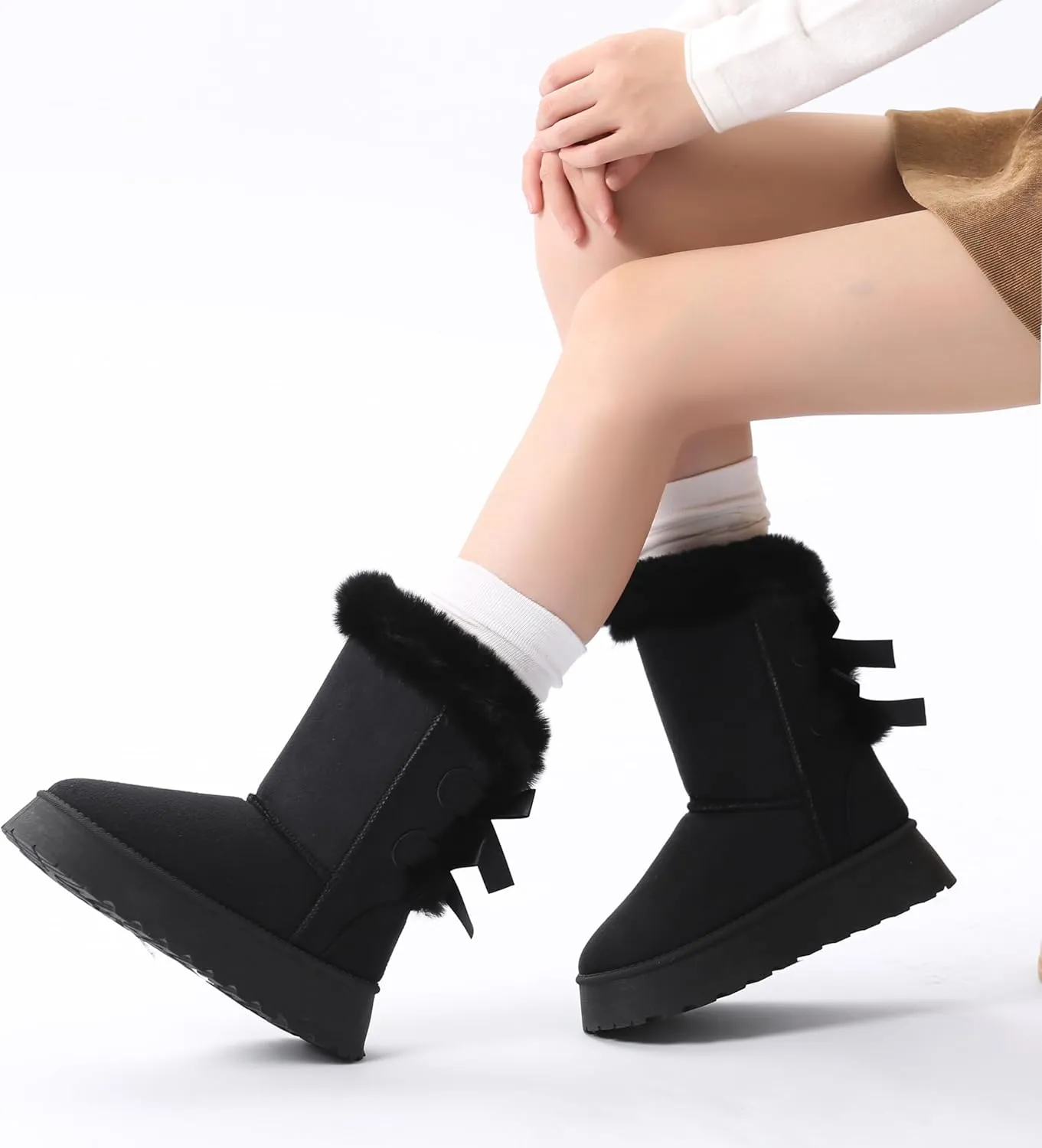 Bernal Mid-Calf Snow Boots for Women Platform Faux Fur Boots Slip-On Warm Comfortable Ankle Outdoor Shoes