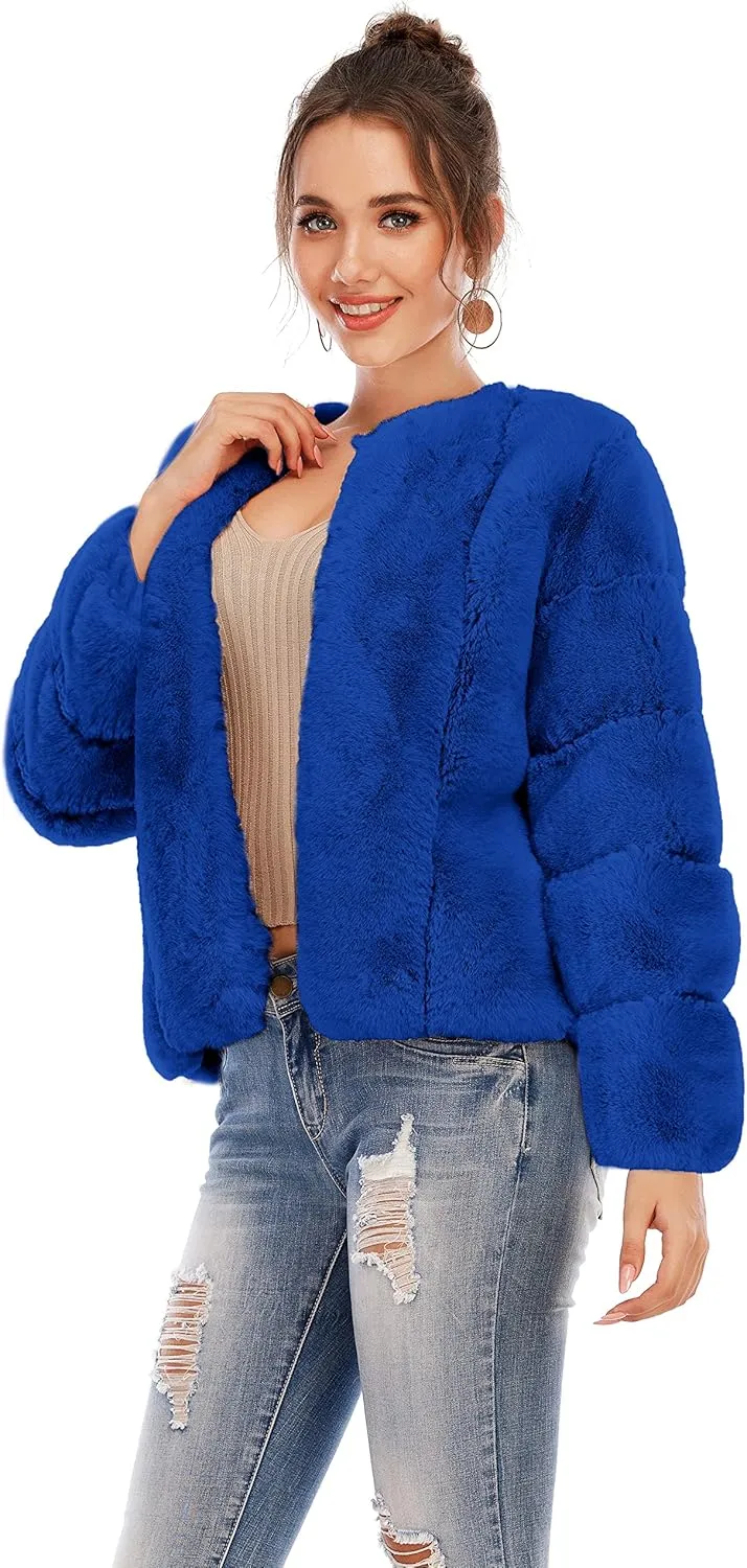 BerryGo Women's Long Sleeve Open Front Fuzzy Faux Fur Coat