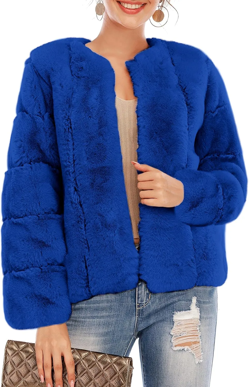 BerryGo Women's Long Sleeve Open Front Fuzzy Faux Fur Coat