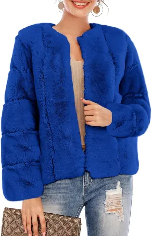 BerryGo Women's Long Sleeve Open Front Fuzzy Faux Fur Coat