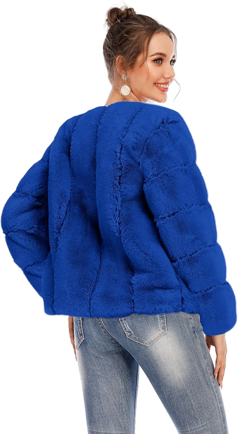 BerryGo Women's Long Sleeve Open Front Fuzzy Faux Fur Coat