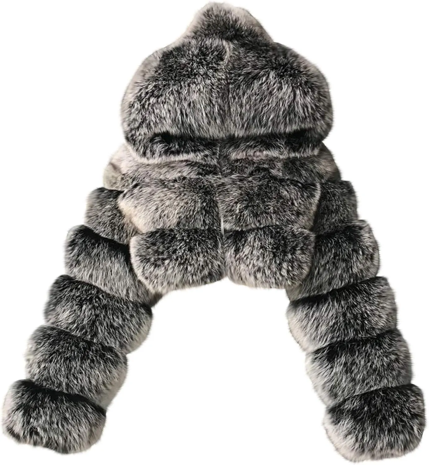 Bidobibo Faux Fur Coat Women with Hood Cropped Bubble Coats Fleece Short Warm Jackets Plus Size Winter Coats for Women