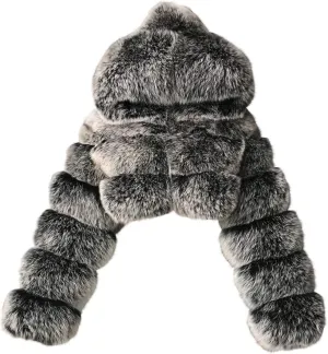 Bidobibo Faux Fur Coat Women with Hood Cropped Bubble Coats Fleece Short Warm Jackets Plus Size Winter Coats for Women