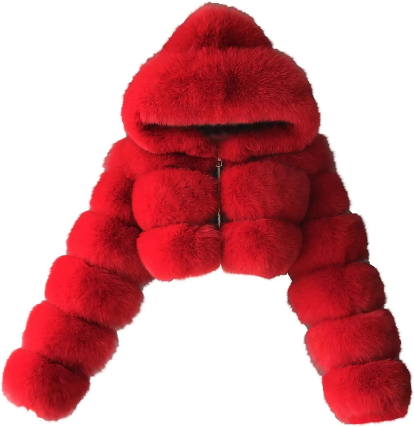 Bidobibo Faux Fur Coat Women with Hood Cropped Bubble Coats Fleece Short Warm Jackets Plus Size Winter Coats for Women