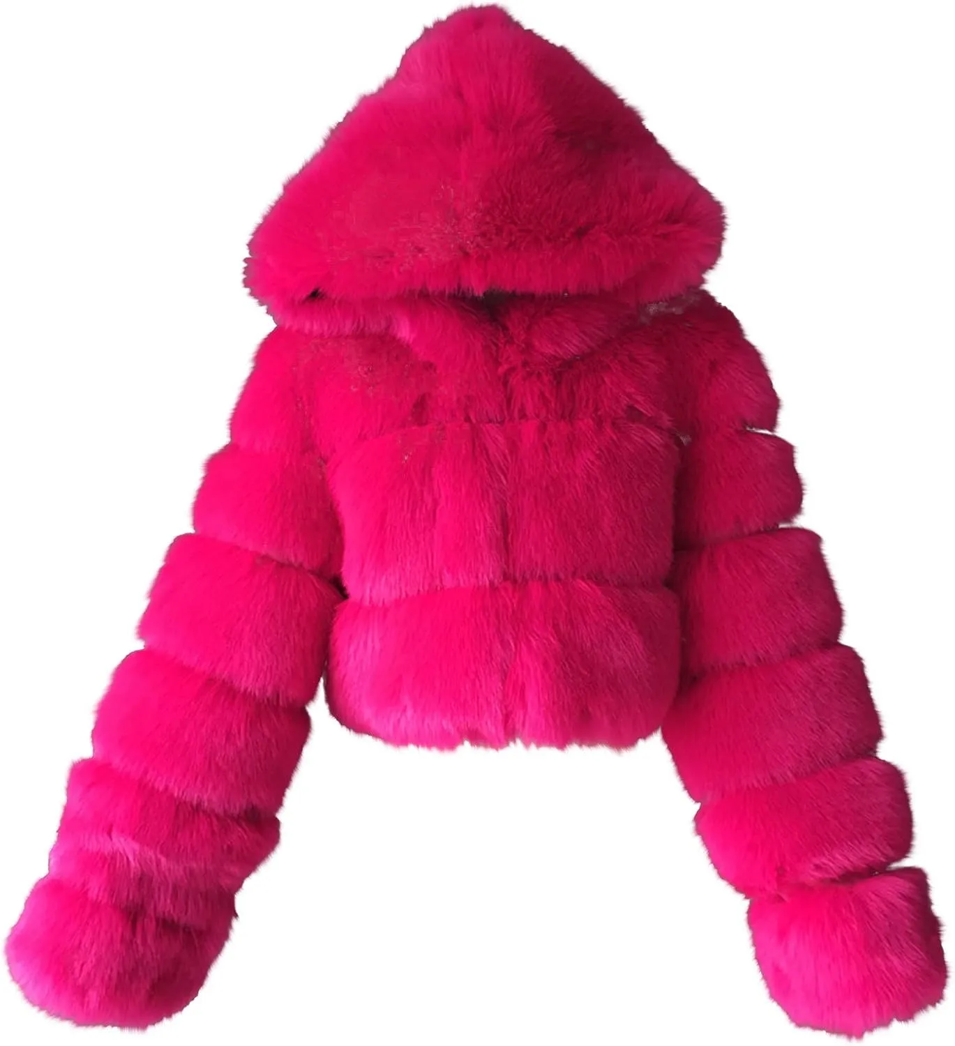 Bidobibo Faux Fur Coat Women with Hood Cropped Bubble Coats Fleece Short Warm Jackets Plus Size Winter Coats for Women