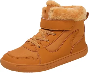 Big Kids Barefoot F𝐮r Lined Boots Boys Girls Black Running Snow Fleece Boots Fuzzy Hiking Walking Flat Shoes