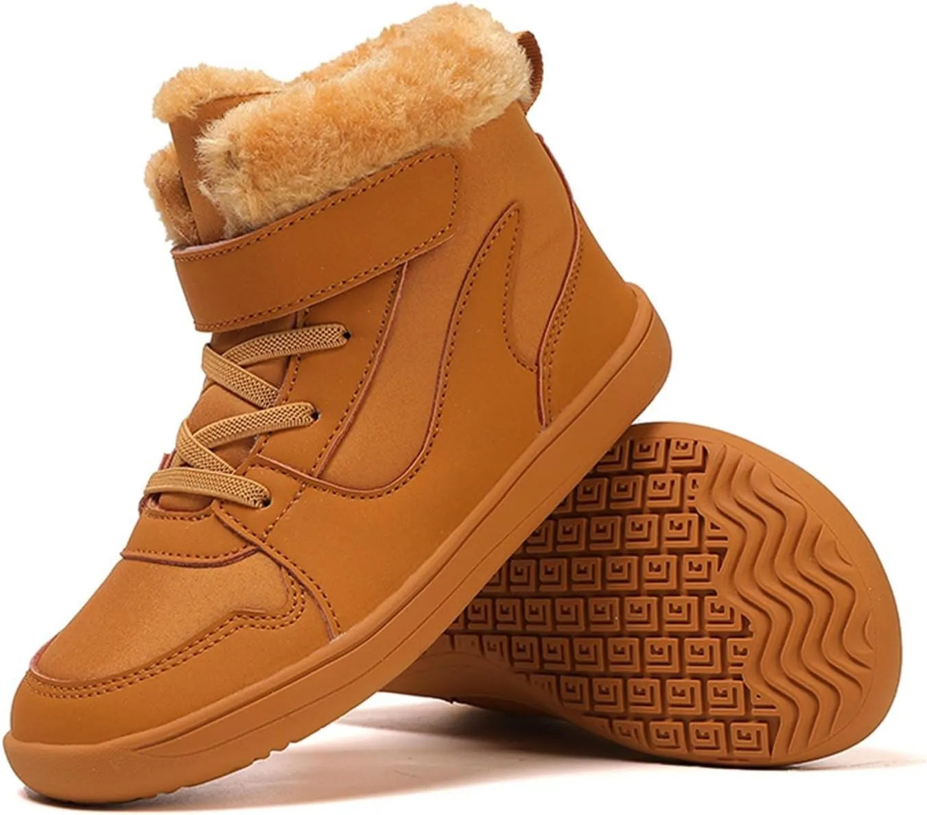 Big Kids Barefoot F𝐮r Lined Boots Boys Girls Black Running Snow Fleece Boots Fuzzy Hiking Walking Flat Shoes
