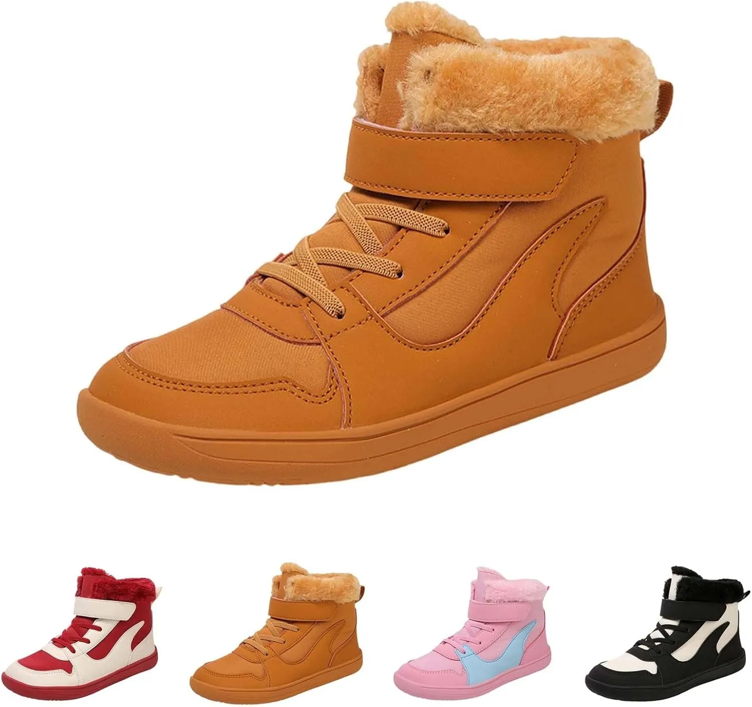 Big Kids Barefoot F𝐮r Lined Boots Boys Girls Black Running Snow Fleece Boots Fuzzy Hiking Walking Flat Shoes