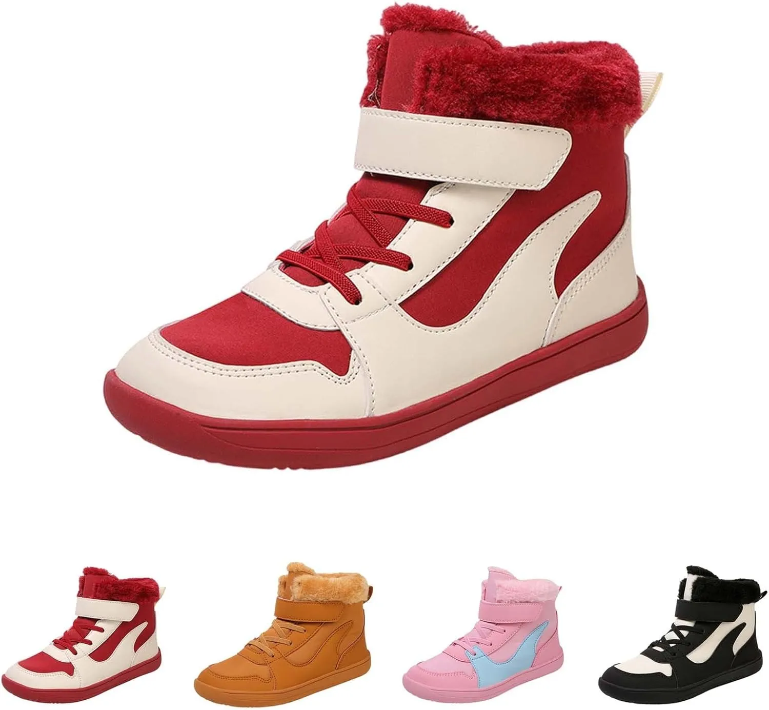 Big Kids Barefoot F𝐮r Lined Boots Boys Girls Black Running Snow Fleece Boots Fuzzy Hiking Walking Flat Shoes