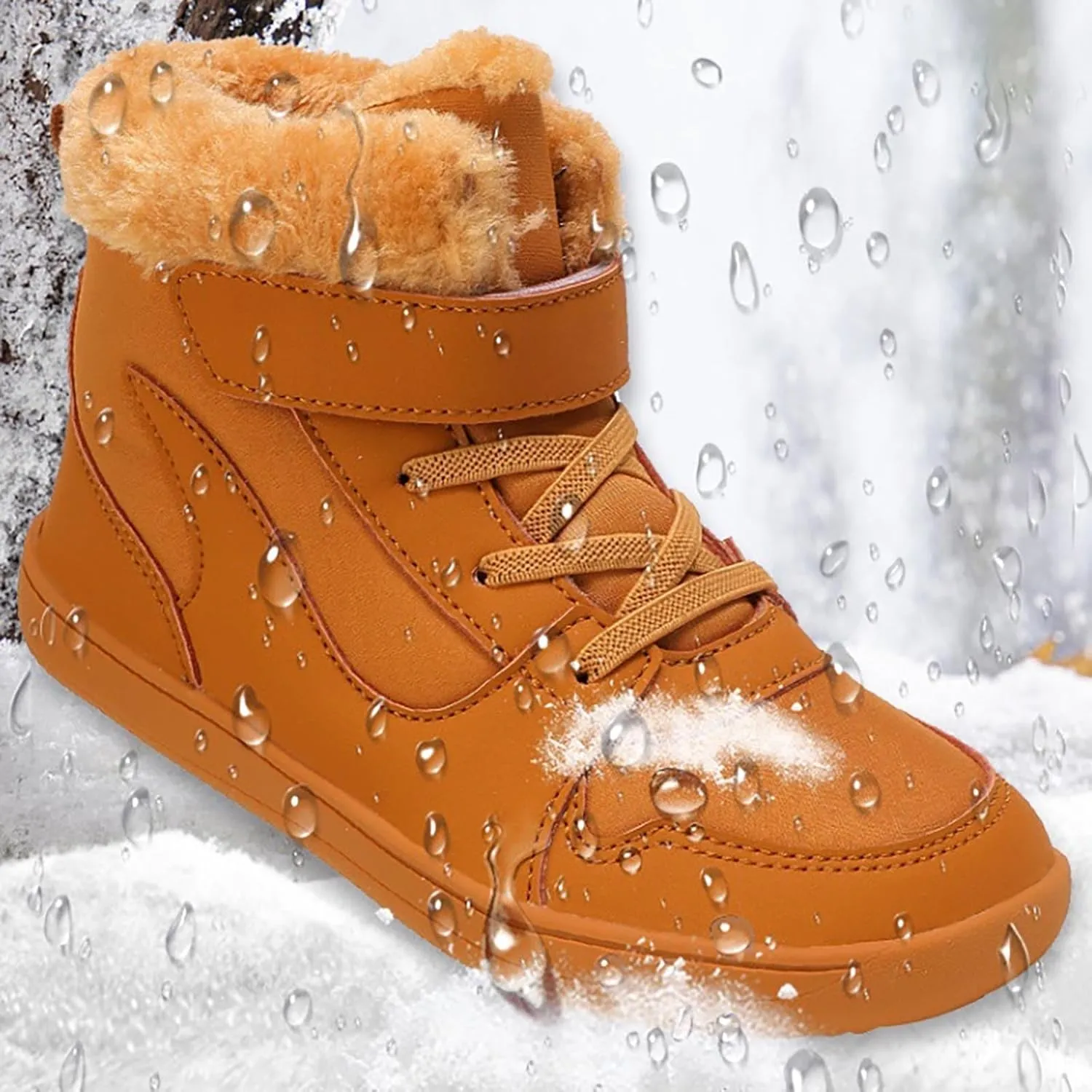 Big Kids Barefoot F𝐮r Lined Boots Boys Girls Black Running Snow Fleece Boots Fuzzy Hiking Walking Flat Shoes