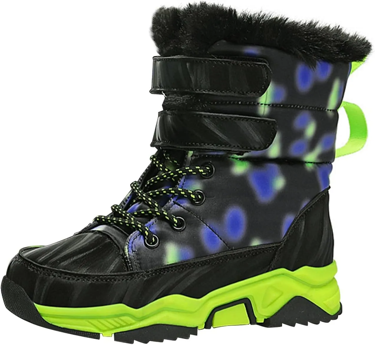 Big Kids Snow Booties Fuzzy Fashion Warm Shoes Childrens Boys Flat Comfy Chunky Sole Boots Open Toe Winter Ski Non Slip