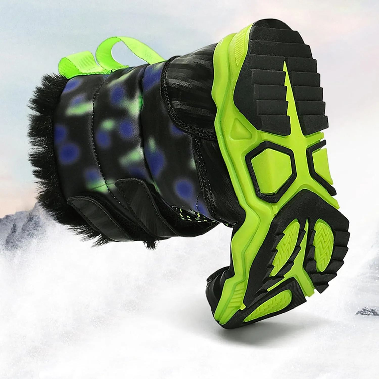 Big Kids Snow Booties Fuzzy Fashion Warm Shoes Childrens Boys Flat Comfy Chunky Sole Boots Open Toe Winter Ski Non Slip