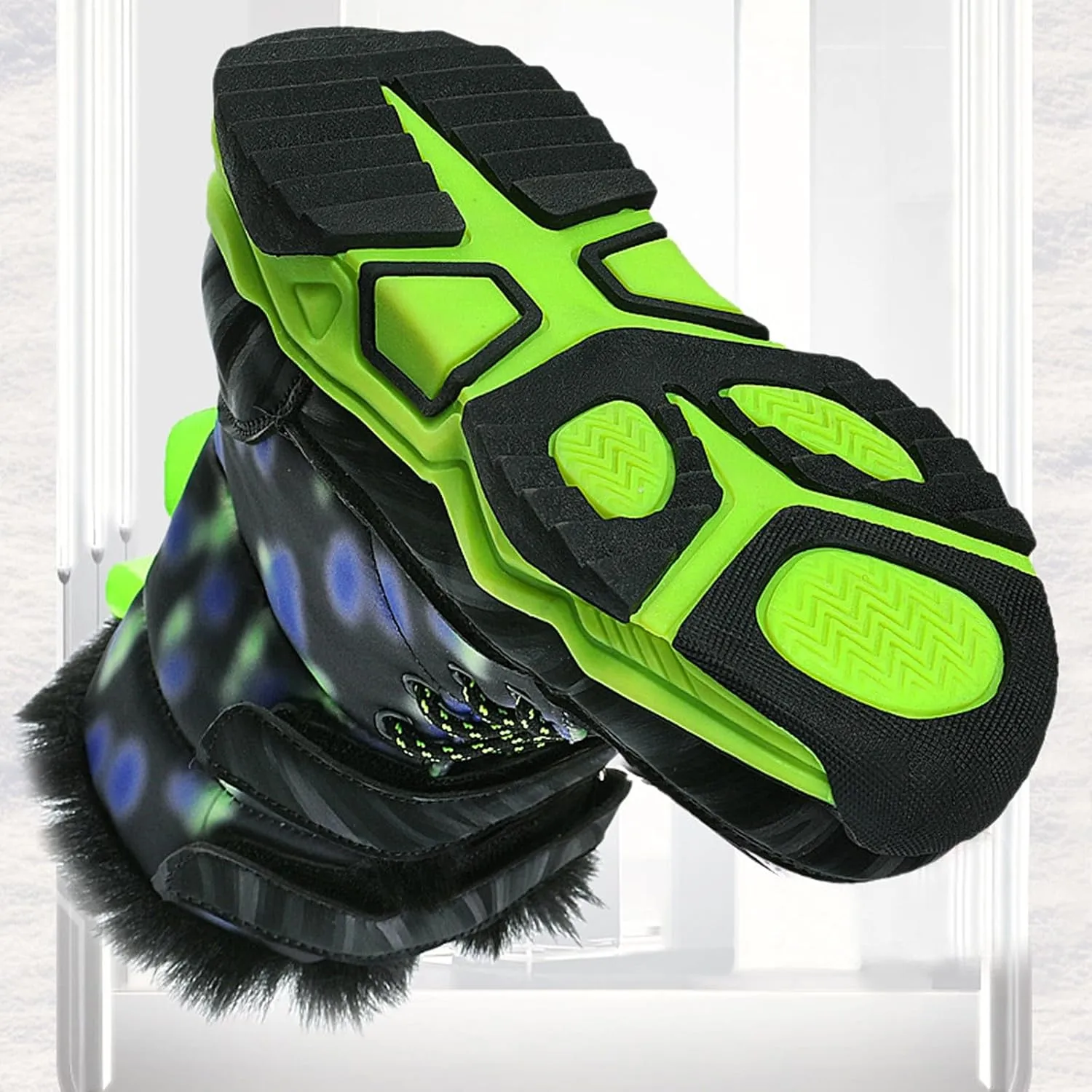 Big Kids Snow Booties Fuzzy Fashion Warm Shoes Childrens Boys Flat Comfy Chunky Sole Boots Open Toe Winter Ski Non Slip