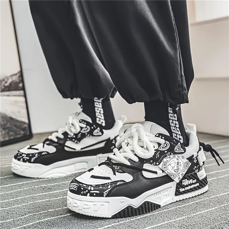 Big Size Colour Block Skateboard Shoes for Men - Comfy, Non-Slip, Lace-Up, Breathable, Casual Sneakers with Arch Support for Outdoor Activities
