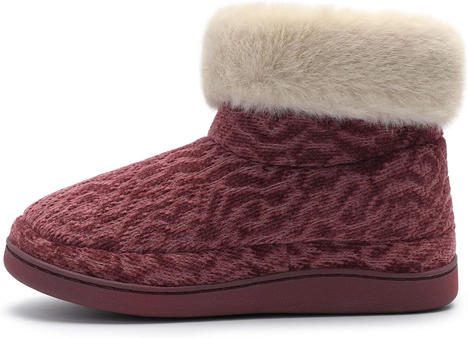 Bigwow Women's Bootie Slippers Fuzzy Lined Knit Ankle Boots Cozy House Slipper Non-Slip Warm Indoor Outdoor Booties Shoes with Plush Collar