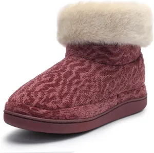 Bigwow Women's Bootie Slippers Fuzzy Lined Knit Ankle Boots Cozy House Slipper Non-Slip Warm Indoor Outdoor Booties Shoes with Plush Collar