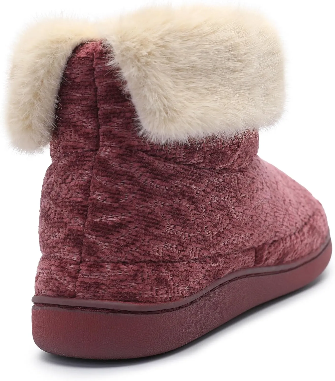 Bigwow Women's Bootie Slippers Fuzzy Lined Knit Ankle Boots Cozy House Slipper Non-Slip Warm Indoor Outdoor Booties Shoes with Plush Collar