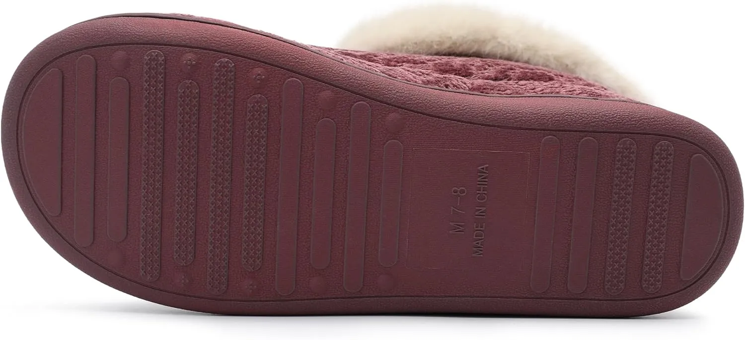 Bigwow Women's Bootie Slippers Fuzzy Lined Knit Ankle Boots Cozy House Slipper Non-Slip Warm Indoor Outdoor Booties Shoes with Plush Collar