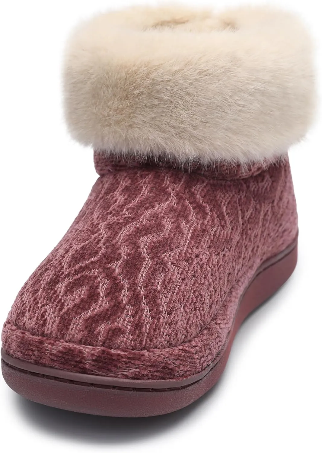 Bigwow Women's Bootie Slippers Fuzzy Lined Knit Ankle Boots Cozy House Slipper Non-Slip Warm Indoor Outdoor Booties Shoes with Plush Collar