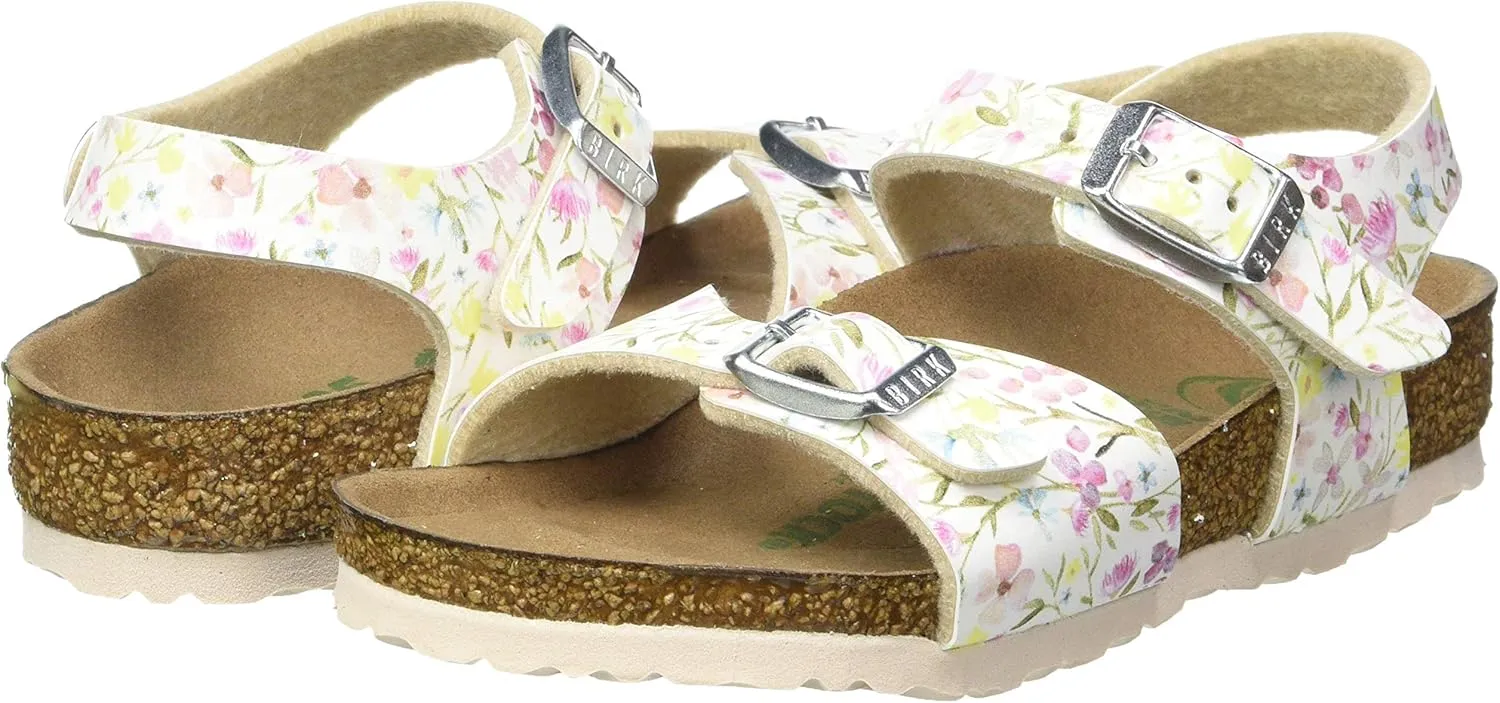Birkenstock Rio Plain Kids White Watercolor Flower Vegan Infant Strap Sandals