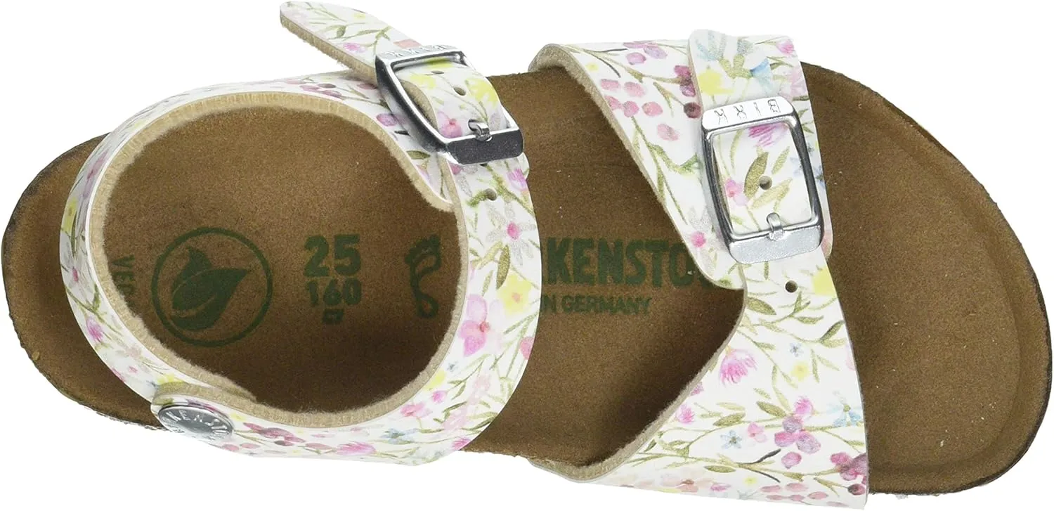 Birkenstock Rio Plain Kids White Watercolor Flower Vegan Infant Strap Sandals