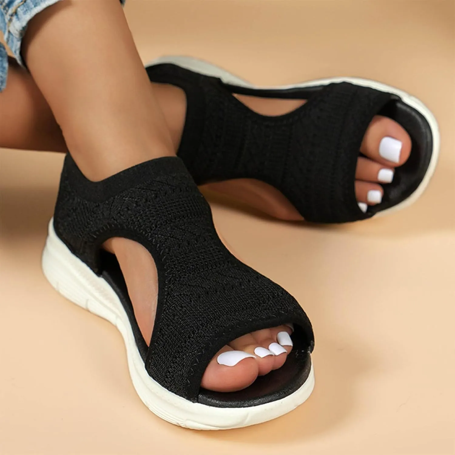 Black Sandals Women Breathable Orthopedic Sandal Comfortable Walking Tennis Shoes Hiking Outdoor Active Summer Dressy Soft Mat Diabetic Slippers