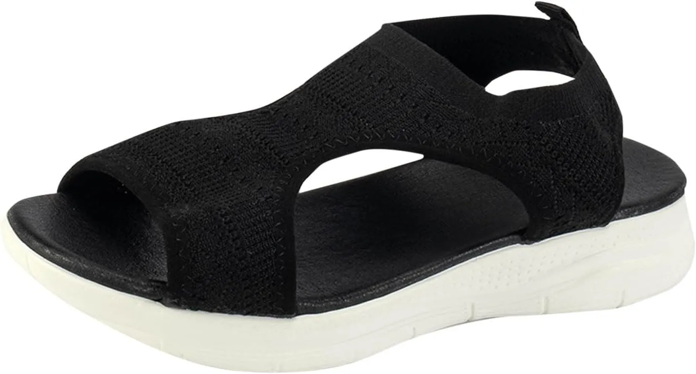 Black Sandals Women Breathable Orthopedic Sandal Comfortable Walking Tennis Shoes Hiking Outdoor Active Summer Dressy Soft Mat Diabetic Slippers