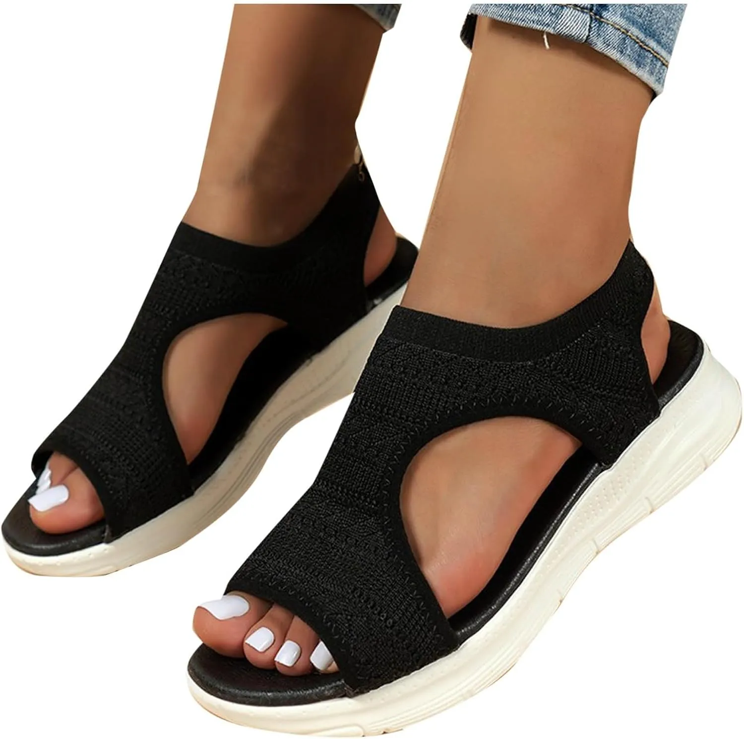Black Sandals Women Breathable Orthopedic Sandal Comfortable Walking Tennis Shoes Hiking Outdoor Active Summer Dressy Soft Mat Diabetic Slippers