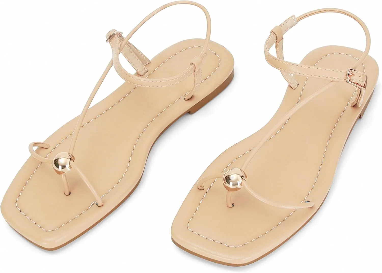 Black Strappy Flat Sandals for Women Comfortable Open Square Toe Sandals Dressy Beach Thong Flip Flop Slides Sandals