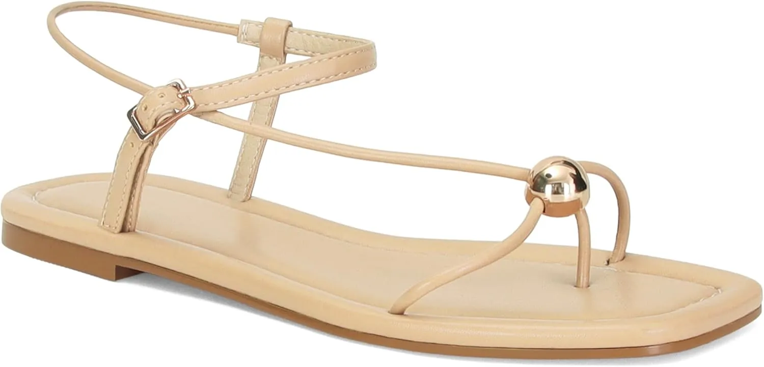 Black Strappy Flat Sandals for Women Comfortable Open Square Toe Sandals Dressy Beach Thong Flip Flop Slides Sandals