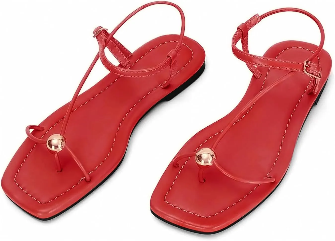 Black Strappy Flat Sandals for Women Comfortable Open Square Toe Sandals Dressy Beach Thong Flip Flop Slides Sandals