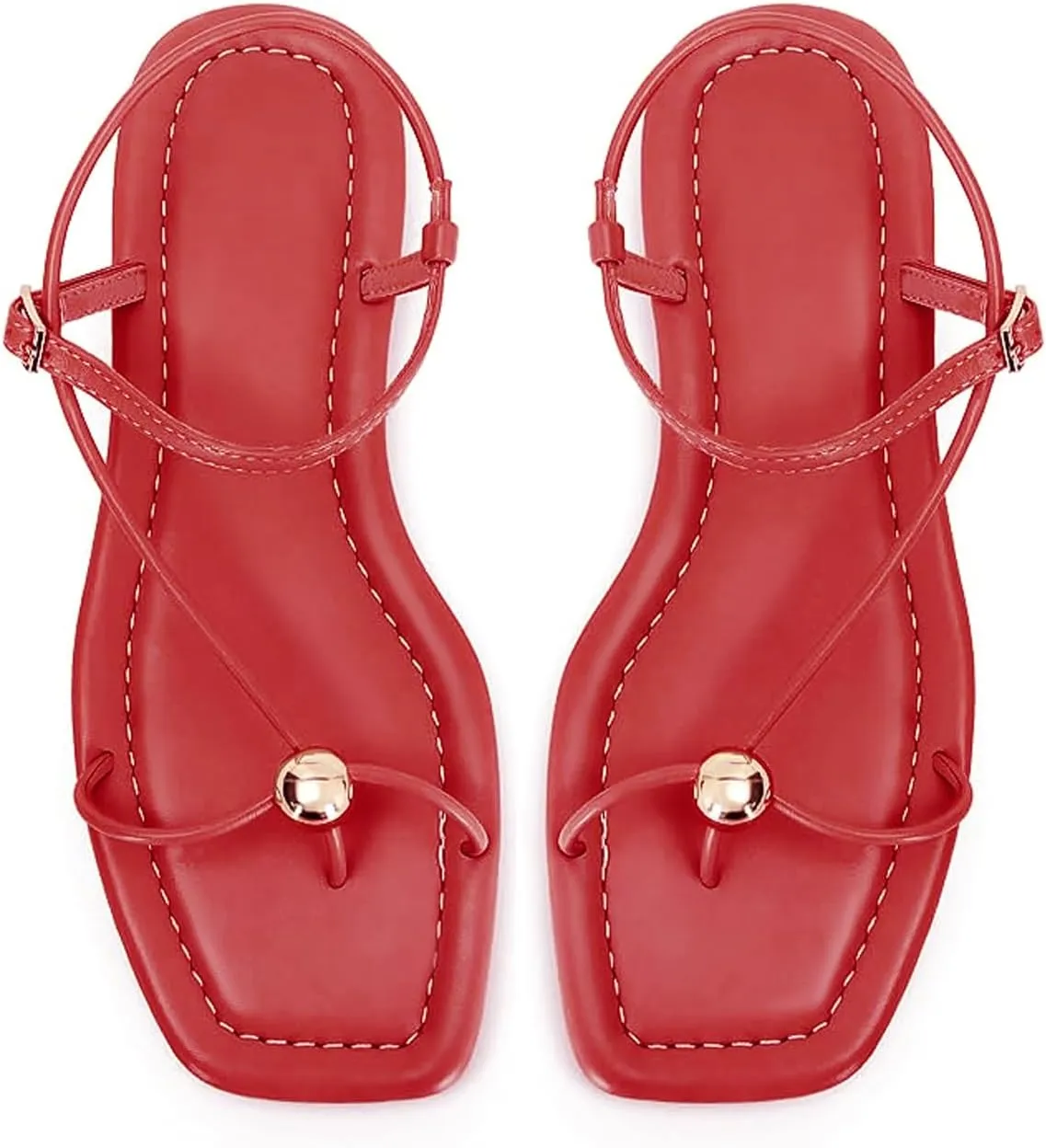 Black Strappy Flat Sandals for Women Comfortable Open Square Toe Sandals Dressy Beach Thong Flip Flop Slides Sandals