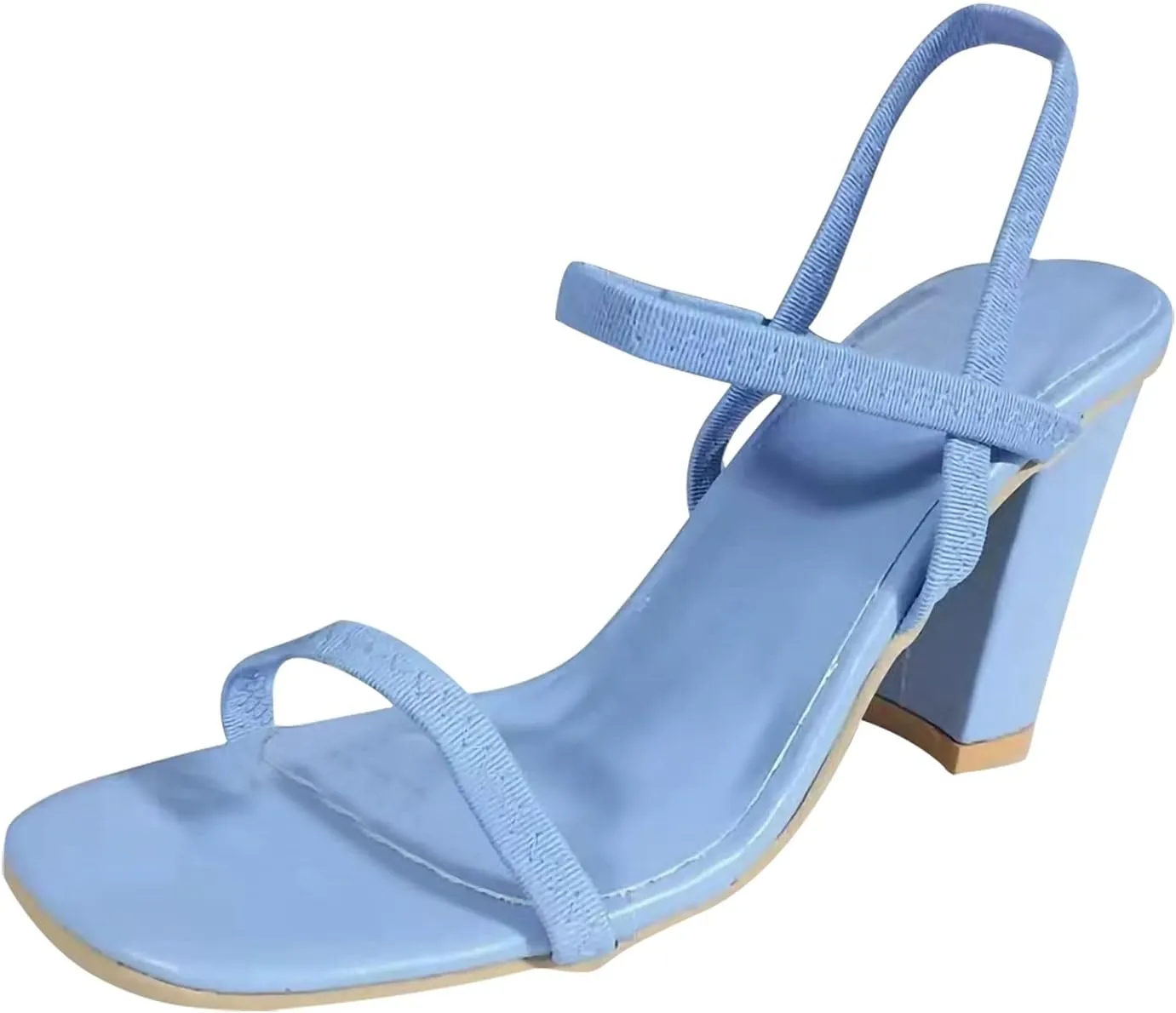 Block Heel Sandals for Women Fashion Square Head Open Toe Straps Chunky High Heels Summer Solid Color Comfortable High-Heeled Sandals
