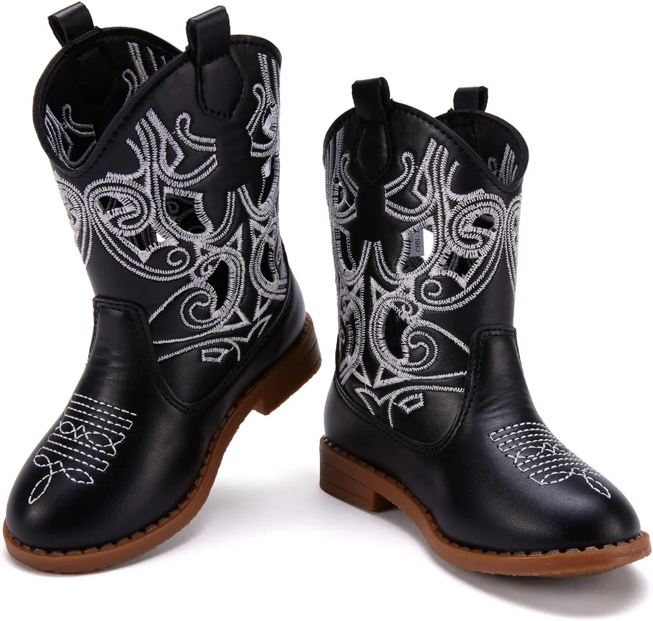 BMCiTYBM Toddler Girls Cowboy Cowgirl Boots Little Kids Pointed Toe Western Boots Mid Calf Side Zipper Riding Shoes for All Seasons (Toddler/Little Kid)