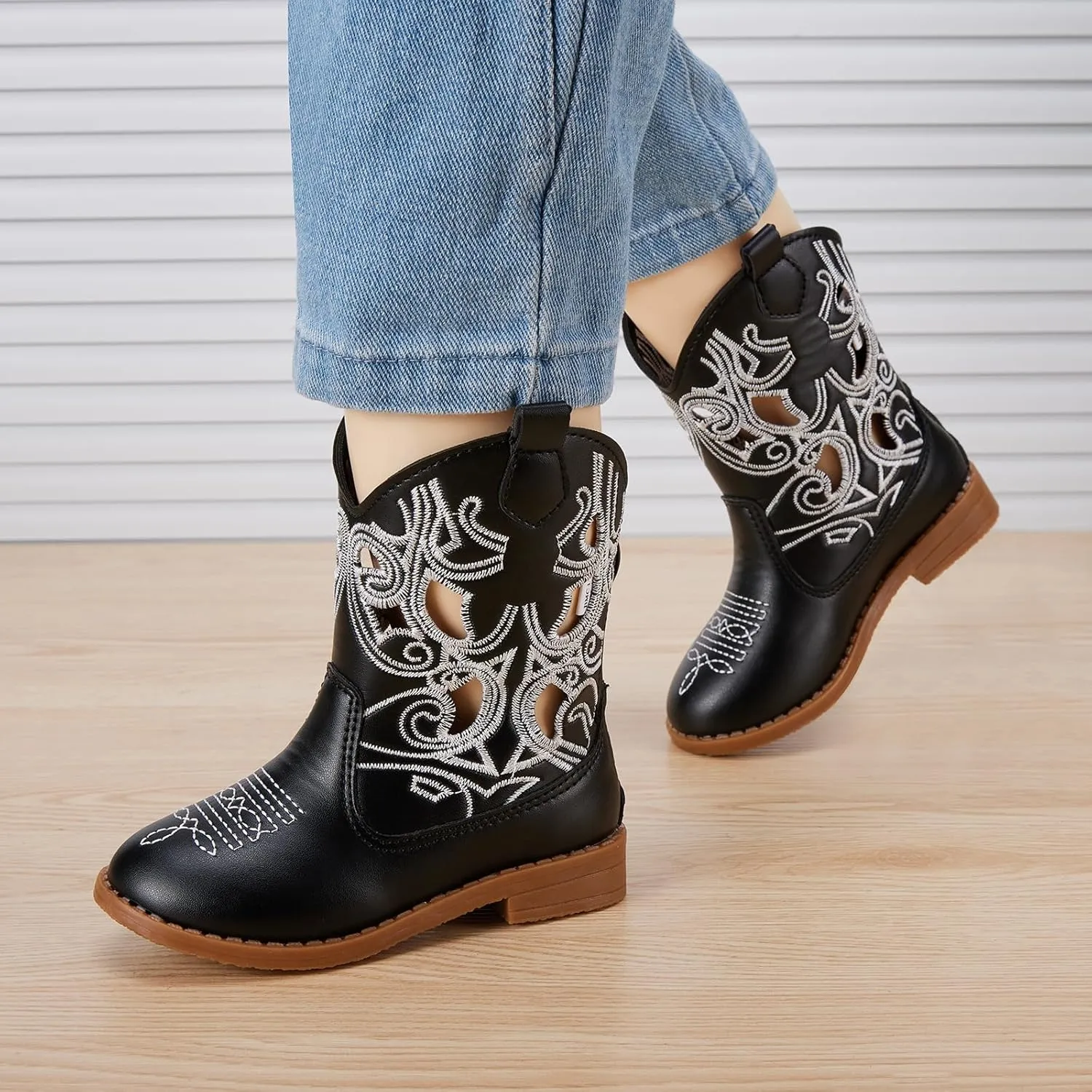 BMCiTYBM Toddler Girls Cowboy Cowgirl Boots Little Kids Pointed Toe Western Boots Mid Calf Side Zipper Riding Shoes for All Seasons (Toddler/Little Kid)