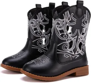 BMCiTYBM Toddler Girls Cowboy Cowgirl Boots Little Kids Pointed Toe Western Boots Mid Calf Side Zipper Riding Shoes for All Seasons (Toddler/Little Kid)
