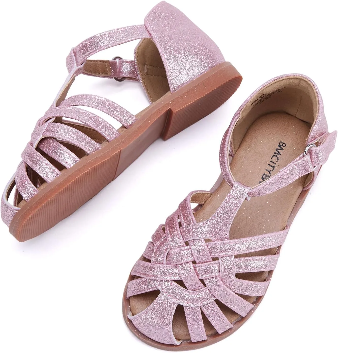 BMCiTYBM Toddler Girls Sandals Closed Toe Princess Flat Shoes Summer Glitter Dressy Sandals