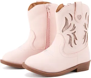 BMCiTYBM Toddler Little Girls Cowboy Cowgirl Boots Kids Pointed Toe Western Boots Mid Calf Side Zipper Riding Shoes for All Seasons (Toddler/Little Kid)