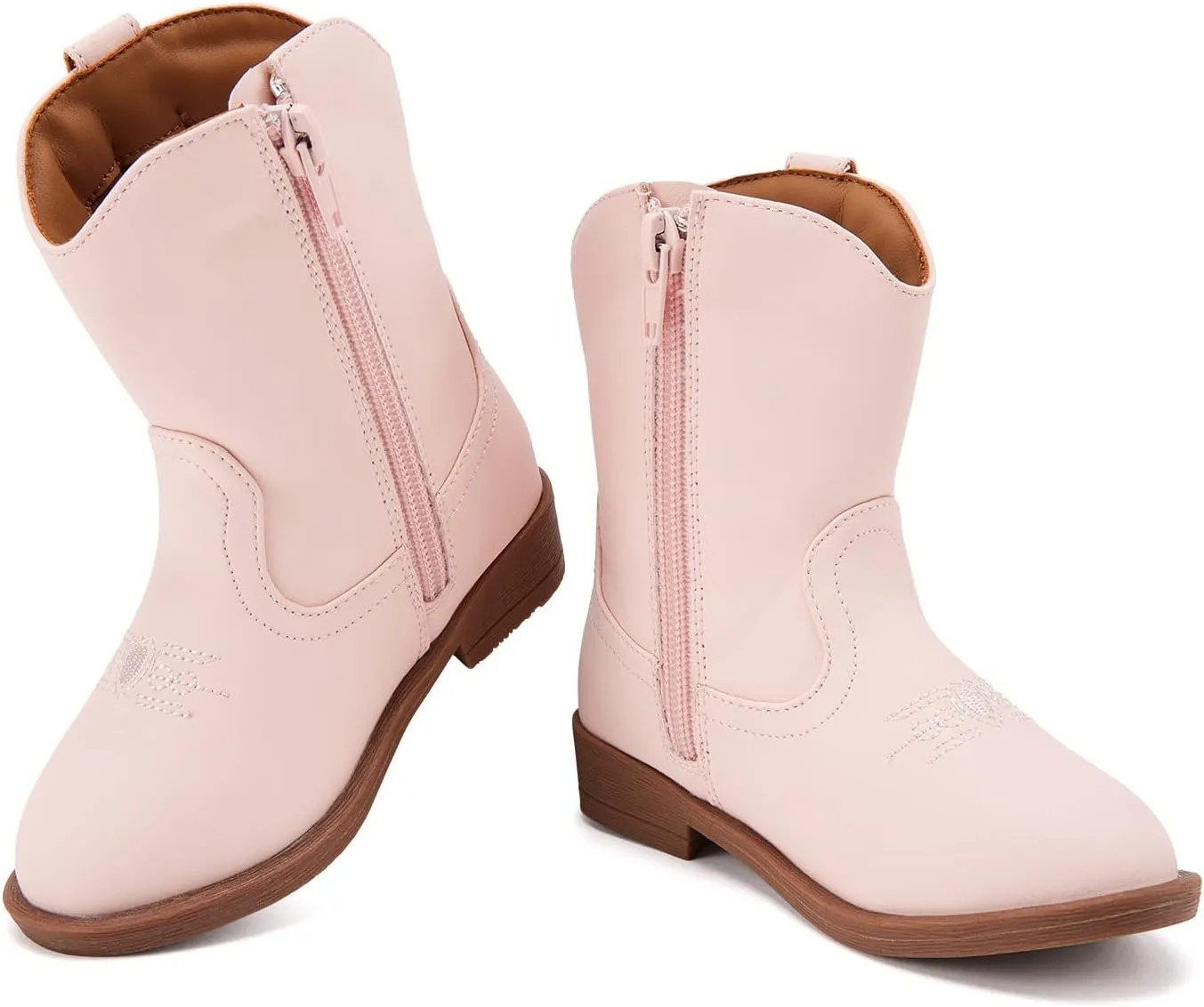 BMCiTYBM Toddler Little Girls Cowboy Cowgirl Boots Kids Pointed Toe Western Boots Mid Calf Side Zipper Riding Shoes for All Seasons (Toddler/Little Kid)