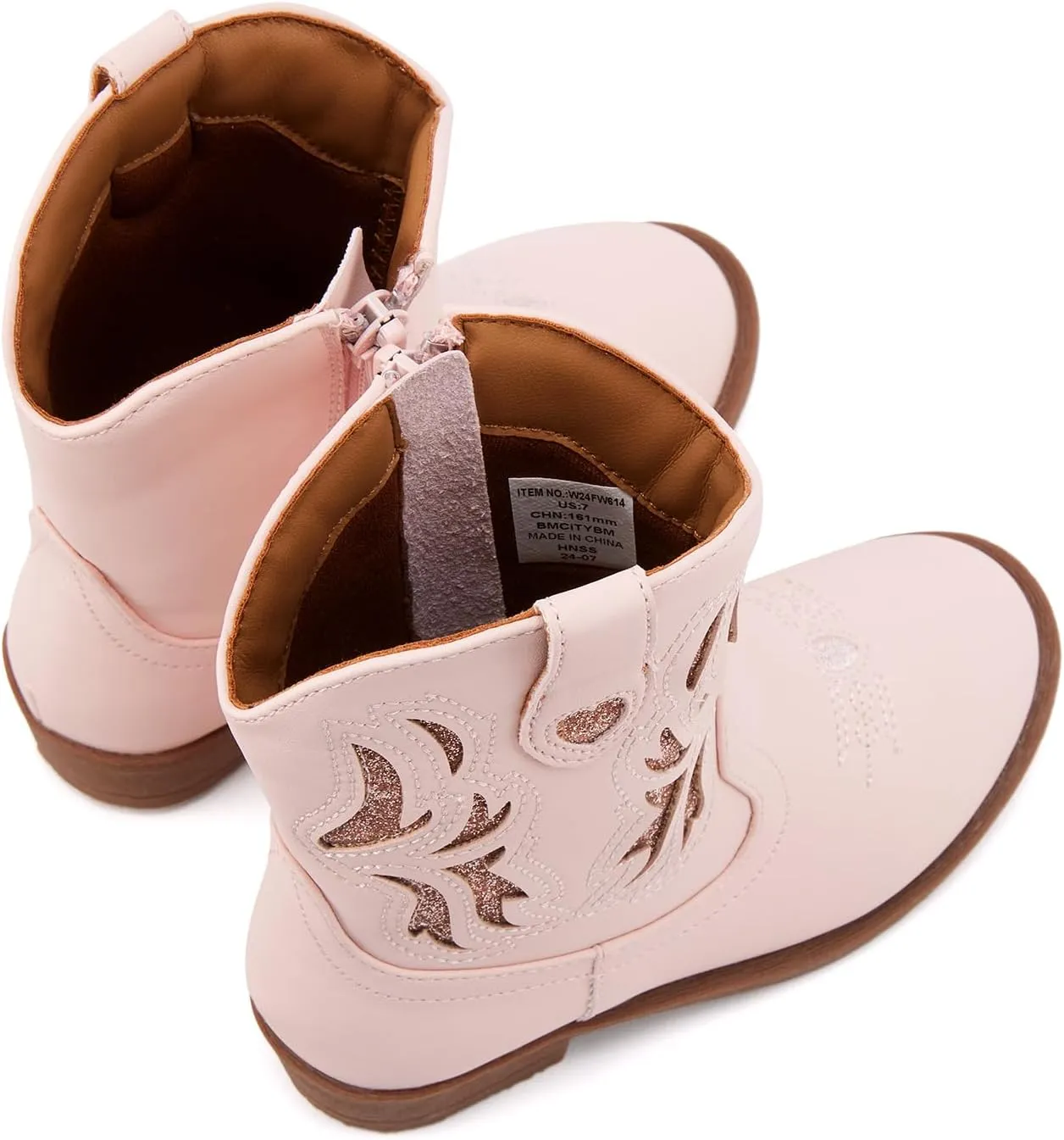 BMCiTYBM Toddler Little Girls Cowboy Cowgirl Boots Kids Pointed Toe Western Boots Mid Calf Side Zipper Riding Shoes for All Seasons (Toddler/Little Kid)