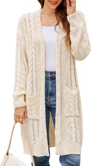 BMJL Womens Fall/Winter Cardigans Hooded Cable Knit Sweaters Oversized Open Front Coats with Pockets 2023