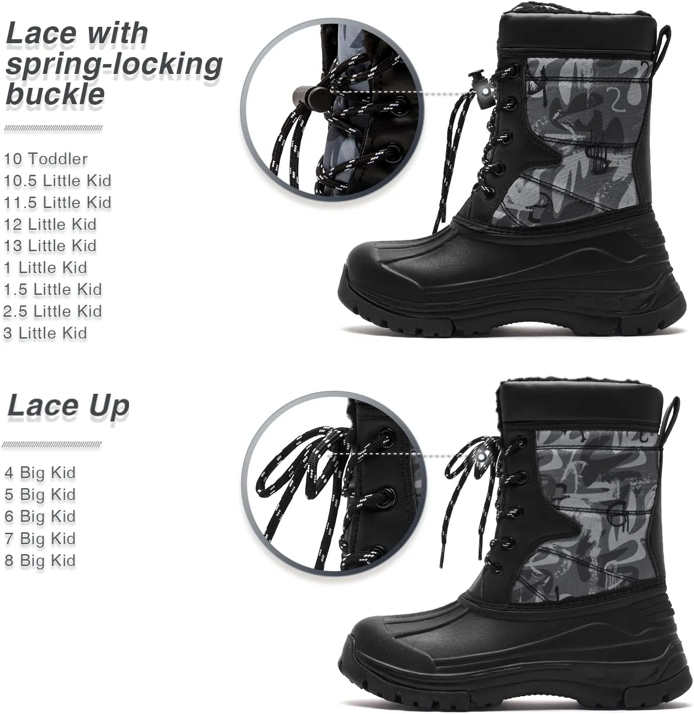 BODATU Boys' Waterproof Winter Snow Boots with Insulation for Cold Weather