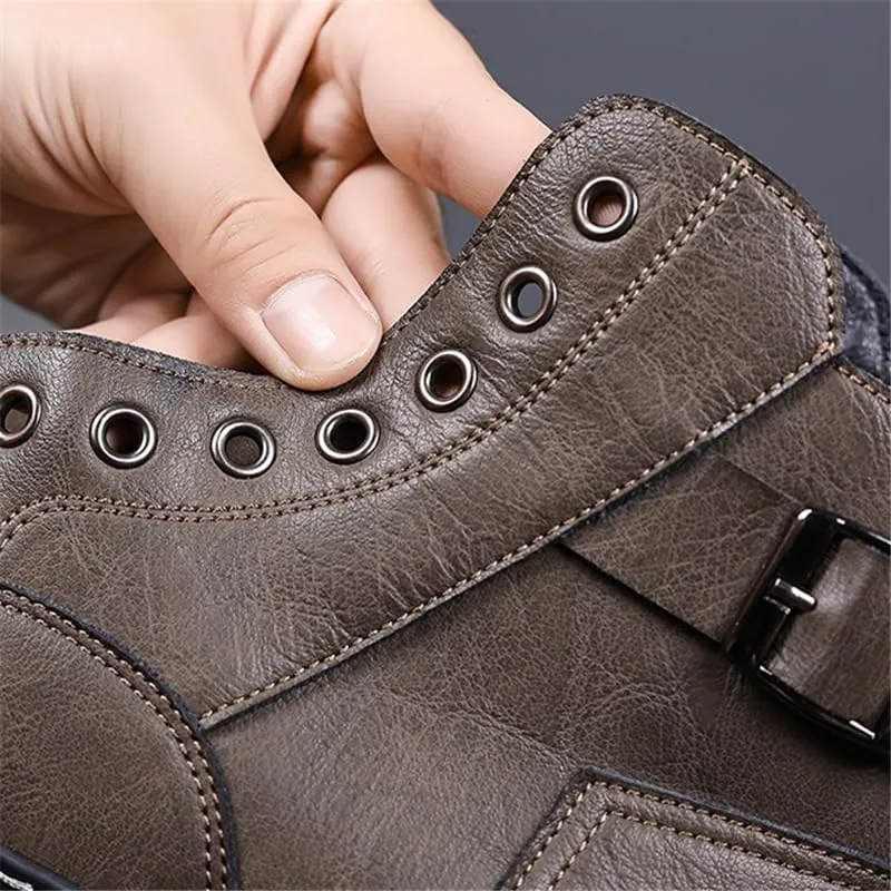 Boots Winter Warm Vintage Men Oxfords Shoes Wild Round Snow Boots Hand Stitching Sneakers Shoes Men's High Top Work Leather Shoes