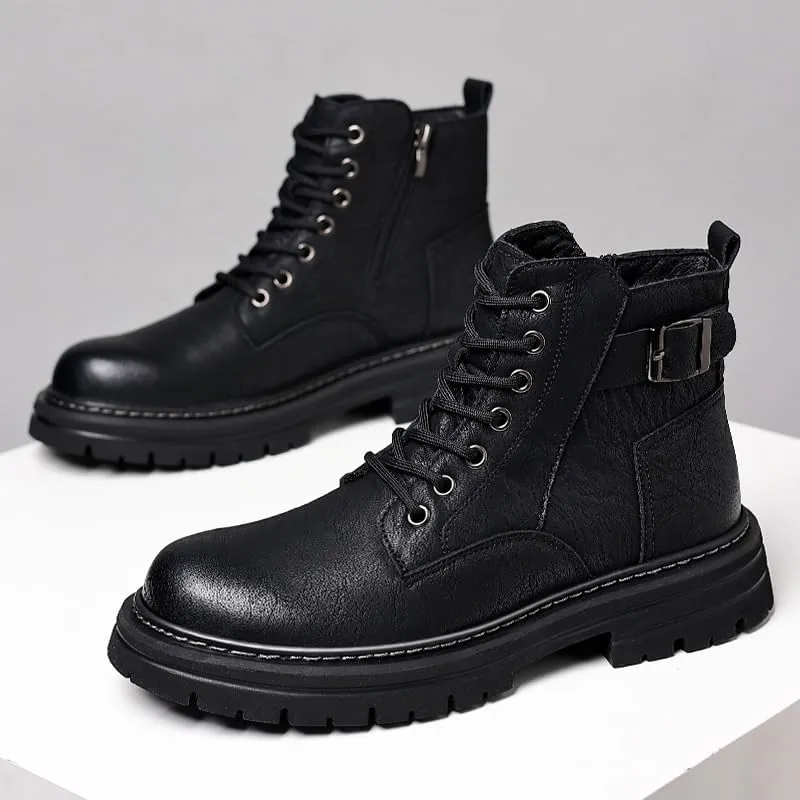 Boots Winter Warm Vintage Men Oxfords Shoes Wild Round Snow Boots Hand Stitching Sneakers Shoes Men's High Top Work Leather Shoes