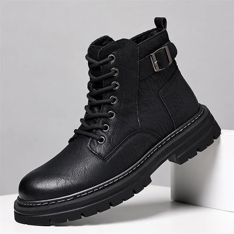 Boots Winter Warm Vintage Men Oxfords Shoes Wild Round Snow Boots Hand Stitching Sneakers Shoes Men's High Top Work Leather Shoes