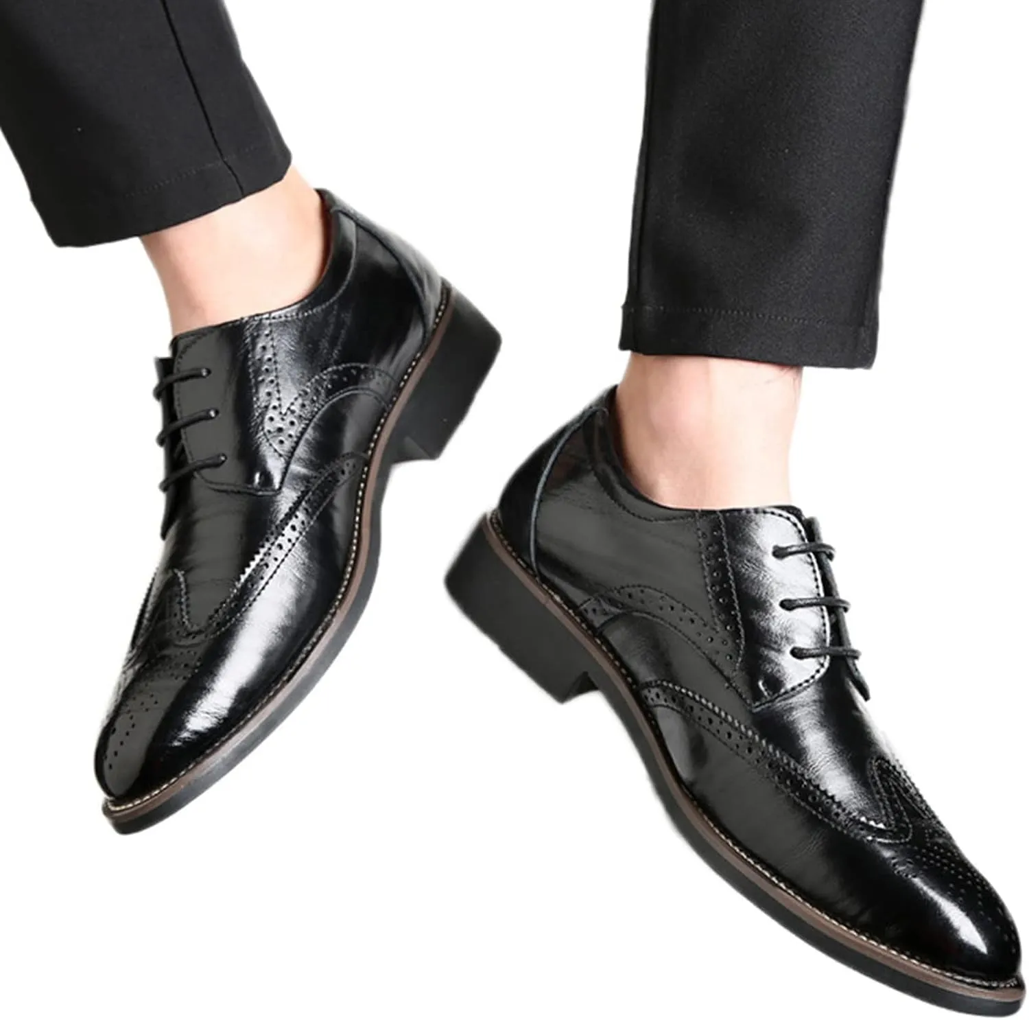 BORAMAX Mens Black Dress Shoes Spring Summer Lace-Up Formal Shoes PU Business Style Men's Fashion Dress Oxford Shoes Black