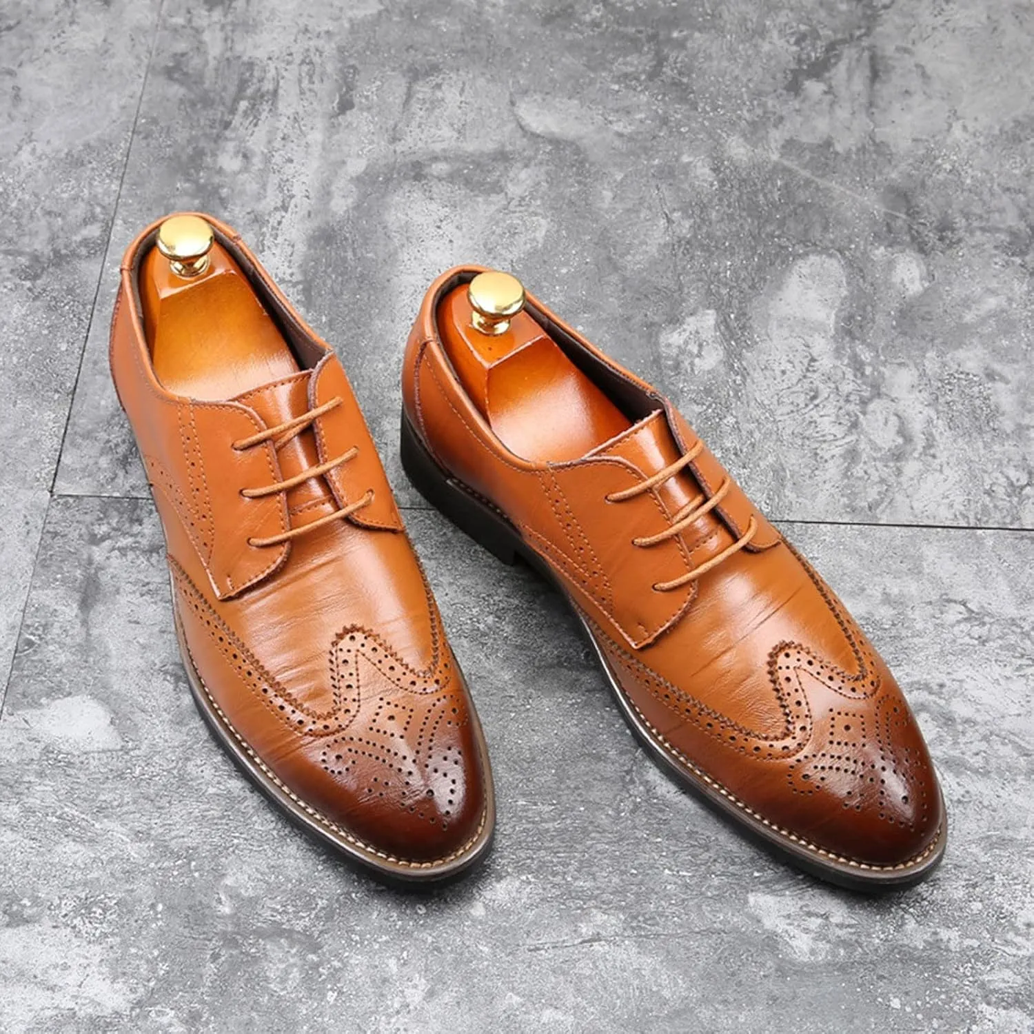 BORAMAX Mens Black Dress Shoes Spring Summer Lace-Up Formal Shoes PU Business Style Men's Fashion Dress Oxford Shoes Black