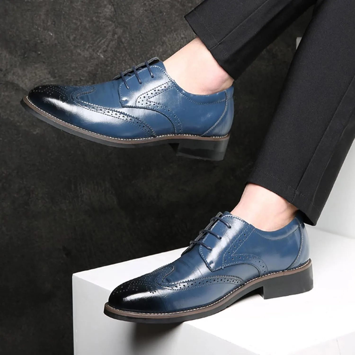 BORAMAX Mens Black Dress Shoes Spring Summer Lace-Up Formal Shoes PU Business Style Men's Fashion Dress Oxford Shoes Black