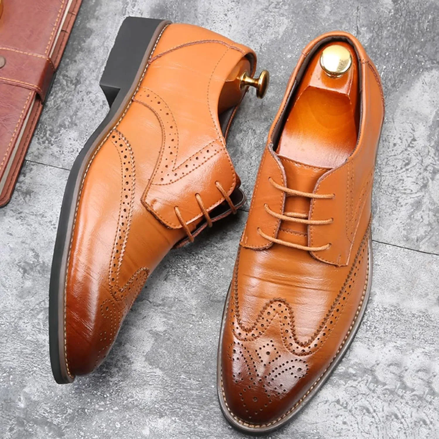 BORAMAX Mens Black Dress Shoes Spring Summer Lace-Up Formal Shoes PU Business Style Men's Fashion Dress Oxford Shoes Black